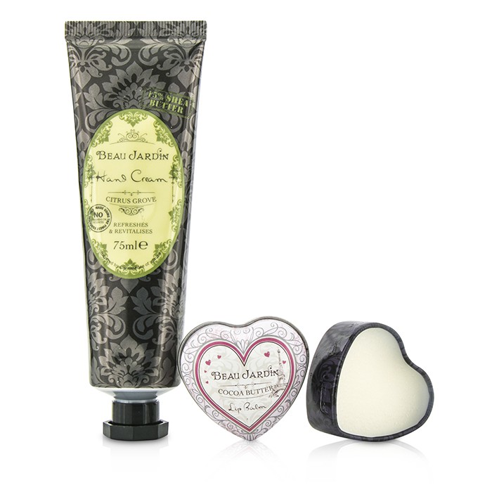 Heathcote & Ivory Beau Jardin Hand & Lip Set: Citrus Grove Hand Cream 75ml/2.5oz + Cocoa Butter Lip Balm 14g/0.49oz 2pcsProduct Thumbnail