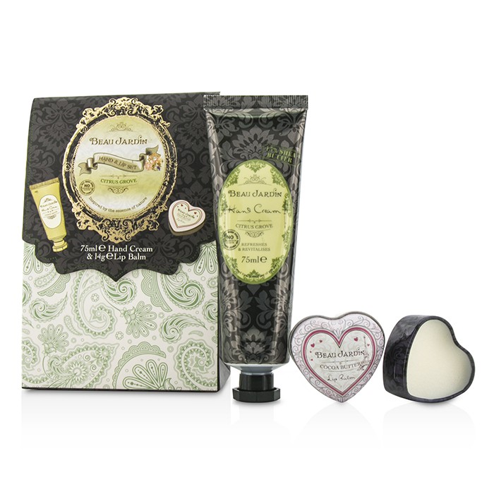 Heathcote & Ivory Beau Jardin Hand & Lip Set: Citrus Grove Hand Cream 75ml/2.5oz + Cocoa Butter Lip Balm 14g/0.49oz 2pcsProduct Thumbnail