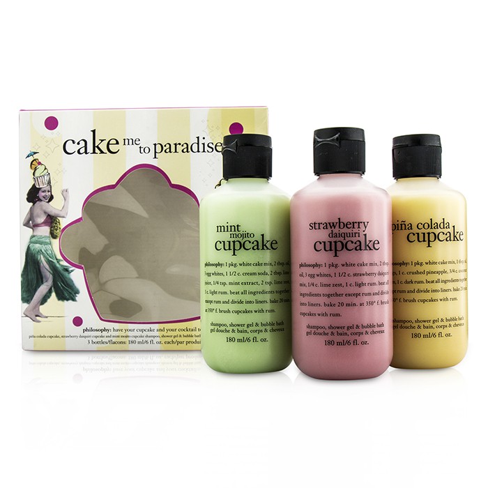 Philosophy Cake Me To Paradise Set: Pina Colada Cupcake 180ml + Strawberry Cupcake 180ml + Mint Mojito Cupcake 180ml 3pcsProduct Thumbnail