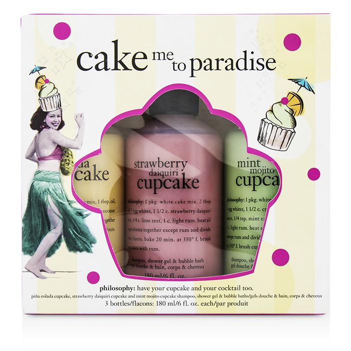 Philosophy Cake Me To Paradise Set: Pina Colada Cupcake 180ml + Strawberry Cupcake 180ml + Mint Mojito Cupcake 180ml 3pcsProduct Thumbnail