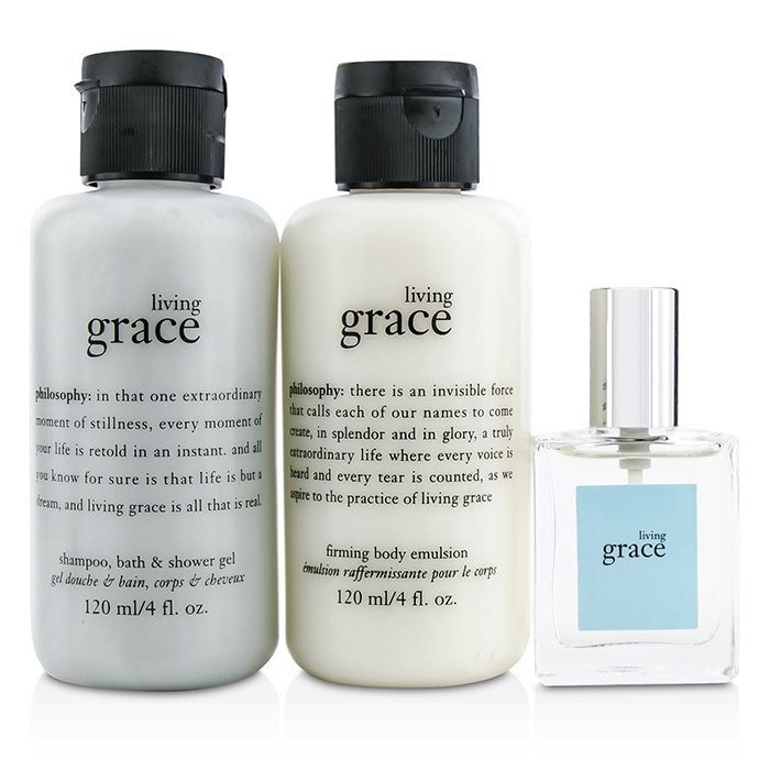 フィロソフィー Philosophy Living Grace Coffret: Eau De Toilette Spray 15ml/0.5oz + Body Emulsion 120ml/4oz + Shower Gel 120ml/4oz (Silver Ribbon) 3pcsProduct Thumbnail