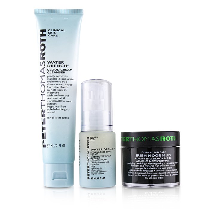 Peter Thomas Roth Clinical Skin Care Set: Water Drench Hyaluronic Cloud Serum 30ml + Water Drench Cloud Cream Cleanser 57ml + Irish Moor Mud Purifying Black Mask 50ml 3pcsProduct Thumbnail