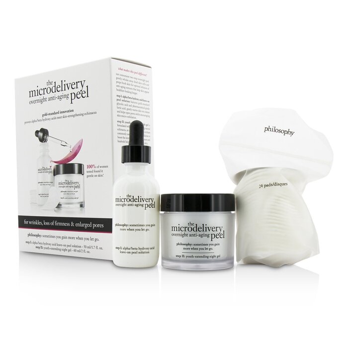 Philosophy The Microdelivery Overnight Anti-Aging Peel: Peel Solution 50ml/1.7oz + Night Gel 60ml/2oz + Cotton Pads 24pcs 2pcs+24padsProduct Thumbnail