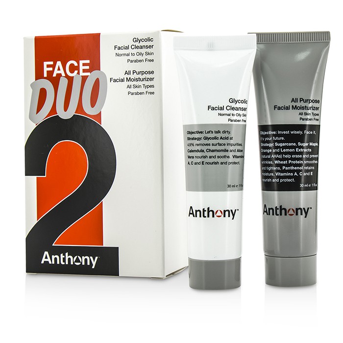 安东尼 Anthony Logistics For Men Face Duo Kit: Glycolic Facial Cleanser 30ml + All Purpose Facial Moisturizer 30ml 2pcsProduct Thumbnail