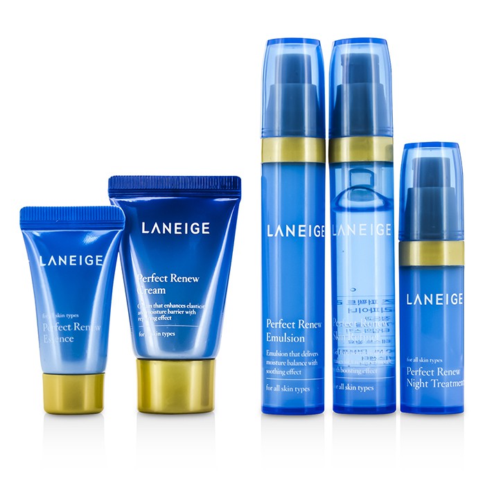 Laneige Perfect Renew Trial Kit: Skin Refiner 10ml + Emulsion 10ml + Night Treatment 5ml + Essence 5ml + Cream 10ml 5pcsProduct Thumbnail