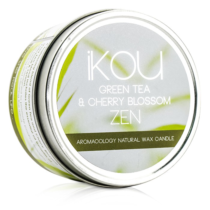 iKOU Eco-Luxury Aromacology נר שעווה טבעית בפח - Zen (תה ירוק ופריחת דובדבן) 230g/8ozProduct Thumbnail