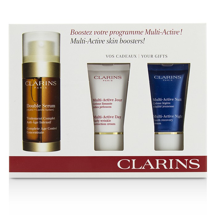 Clarins Multi-Active Skin Boosters: Double Serum 30ml + Day Cream 15ml + Night Cream 15ml 3pcsProduct Thumbnail