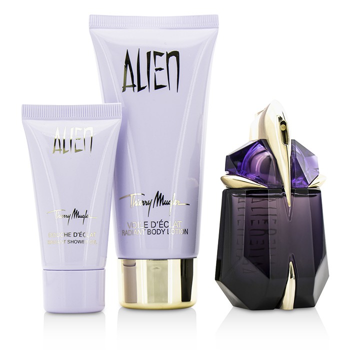 Thierry Mugler (Mugler) Alien Coffret: Eau De Parfum Refillable Spray 30ml/1oz + Body Lotion 100ml/3.5oz + Shower Gel 30ml/1oz + Pouch 3pcs+1pouchProduct Thumbnail