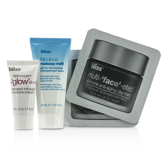 Bliss ชุด 'Night Night' Facial In A Box: ทำความสะอาด Makeup melt gel-to-oil Cleanser 20ml + มาสก์โคลน Clay Mask 2x4g + ครีม Triple Oxygen Moisture Cream 5ml 4pcsProduct Thumbnail