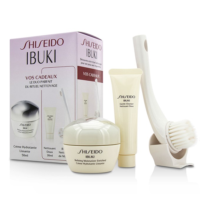 Shiseido مجموعة IBUKI: مرطب منقي غني 50مل/1.7 أوقية + منظف لطيف 30مل/1 أوقية + فرشاة تمسيد منظفة 3pcsProduct Thumbnail