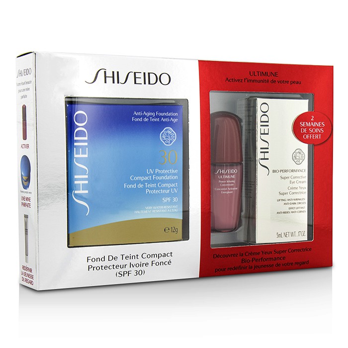 Shiseido مجموعة بودرة واقية من الأشعة فق البنفسجية: 1x خافي عيوب Ultimune، 1x كريم عيون Bio Performance، 1x أساس مضغوط 3pcsProduct Thumbnail