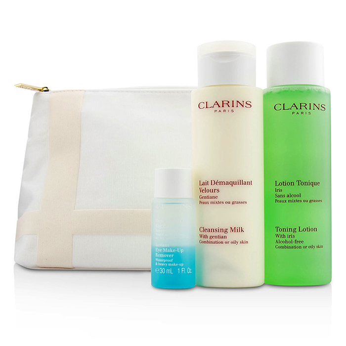 Clarins Cleansing Set (Combination or Oily Skin): Cleansing Milk 200ml + Toning Lotion 200ml + Eye Make-Up Remover 30ml + Bag 3pcs+1bagProduct Thumbnail