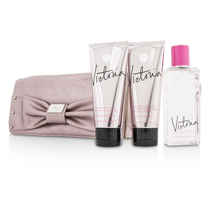 Victoria's Secret ชุด Victoria Coffret: สเปรย์ Body Mist 125ml/4.2oz + โลชั่นทาผิว Body Lotion 100ml/3.4oz + ทำความสะอาดผิว Body Wash 100ml/3.4oz + กระเป๋า 3pcs+1pouchProduct Thumbnail