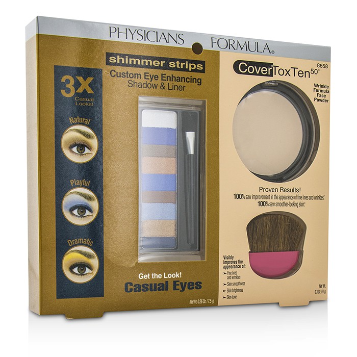 Physicians Formula Set Maquillaje 8658: 1x Shimmer Strips Eye Enhancing Color Ojos, 1x CoverToxTen50 Polvo rostro, 1x Aplicador 3pcsProduct Thumbnail
