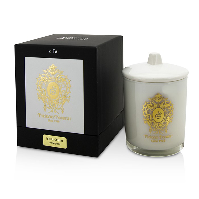 Tiziana Terenzi Glass Candle with Gold Decoration & Wooden Wick - Ischia Orchid (White Glass) 170g/6ozProduct Thumbnail