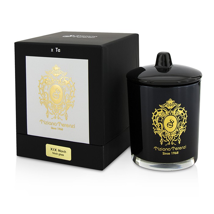 Tiziana Terenzi Glass Candle with Gold Decoration & Wooden Wick - XIX March (Black Glass) 170g/6ozProduct Thumbnail