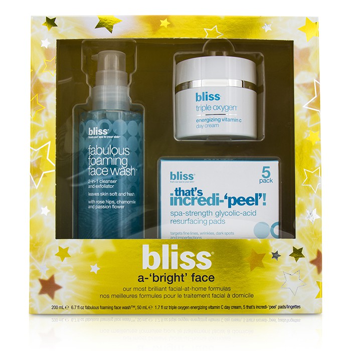 Bliss A-'Bright' Face Set: Fabulous Foaming Face Wash 200ml + Triple Oxygen Day Cream 50ml + That's Incredi-'Peel'! 5pads 3pcsProduct Thumbnail