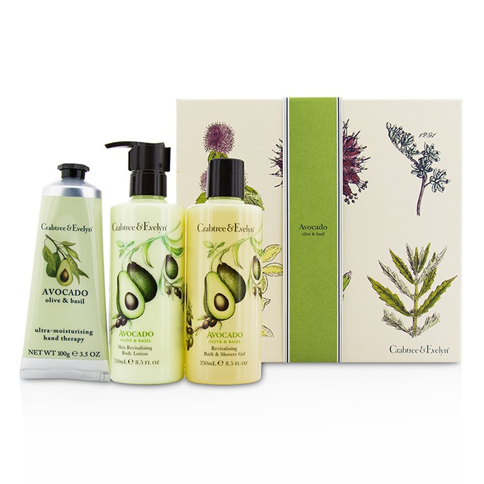 Crabtree & Evelyn Avocado, Olive & Basil Essentials Set: Bath & Shower Gel 250ml + Body Lotion 250ml + Hand Therapy 100g 3pcsProduct Thumbnail