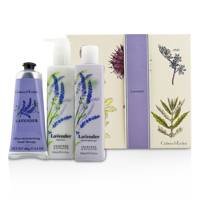 Crabtree & Evelyn Lavender Essentials Set: Bath & Shower Gel 250ml + Body Lotion 245ml + Ultra-Moisturising Hand Therapy 100g 3pcsProduct Thumbnail