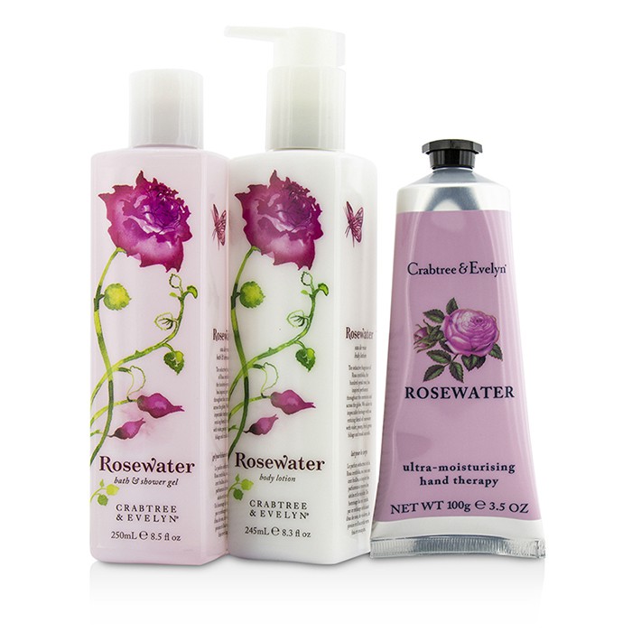 Crabtree & Evelyn Rosewater Essentials Set: Bath & Shower Gel 250ml + Body Lotion 245ml + Ultra-Moisturising Hand Therapy 100g 3pcsProduct Thumbnail