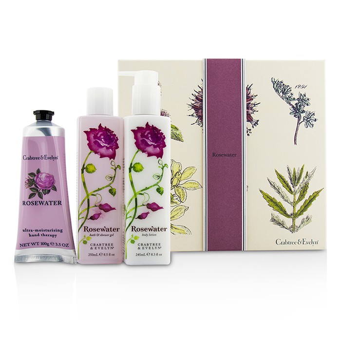 Crabtree & Evelyn Rosewater Essentials Set: Bath & Shower Gel 250ml + Body Lotion 245ml + Ultra-Moisturising Hand Therapy 100g 3pcsProduct Thumbnail