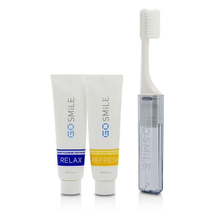 GoSmile Jet Set Travel Kit: Refresh Toothpaste 28g + Relax Toothpaste 28g + Toothbrush + Bag 3pcs+1bagProduct Thumbnail