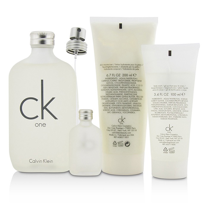Calvin Klein Bộ CK One: Eau De Toilette Phun 200ml/6.7oz + Sữa Tắm 100ml/3.4oz + Dưỡng Ẩm Da 200ml/6.7oz + Eau De Toilette 15ml/0.5oz 4pcsProduct Thumbnail