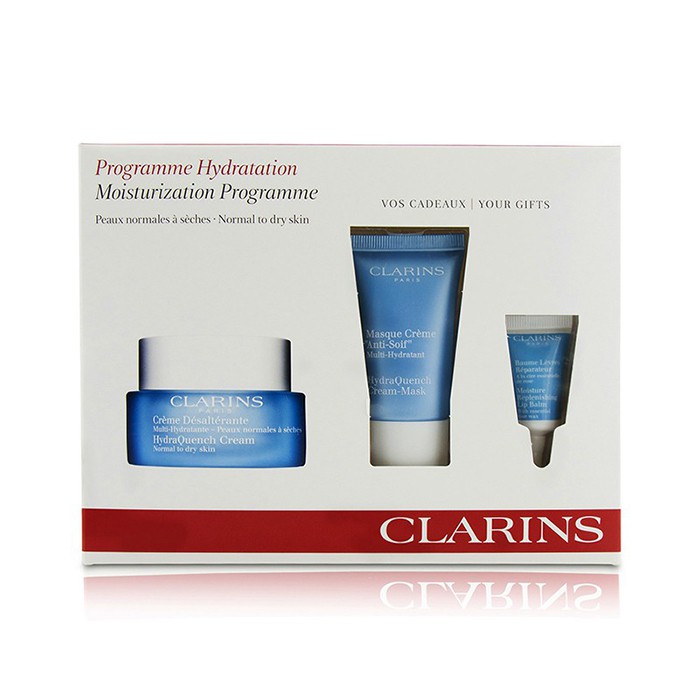 클라랑스 Clarins HydraQuench Moisturization Programme (Normal To Dry Skin): HydraQuench Cream 50ml + Cream-Mask 15ml + Lip Balm 3ml 3pcsProduct Thumbnail