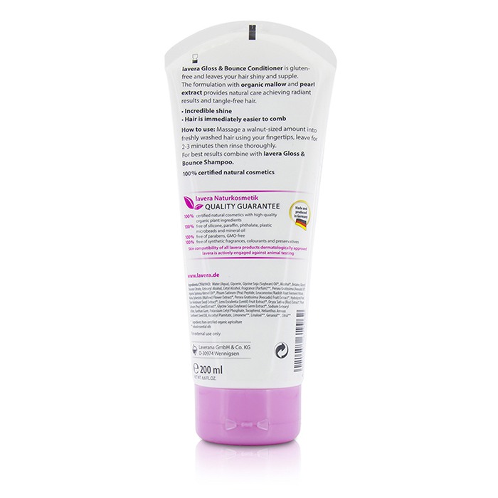 Lavera Organic Mallow & Pearl Extract Gloss & Bounce Conditioner (For Dull, Lifeless Hair) 200ml/6.7ozProduct Thumbnail