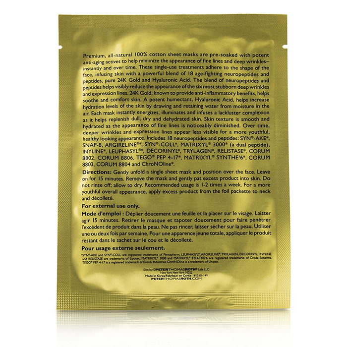 Peter Thomas Roth Un-Wrinkle 24K Gold Intense Wrinkle Sheet Mask 6x25ml/0.85ozProduct Thumbnail