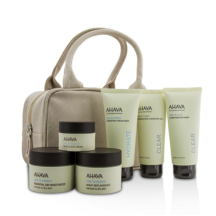 Ahava Hydrating Beauty Case Set: Cleansing Gel 100ml+Mud Mask 100ml+Cream Mask 100ml+Day 50ml+Night 50ml+Eye Cream 15ml+Bag 6pcs+1bagProduct Thumbnail