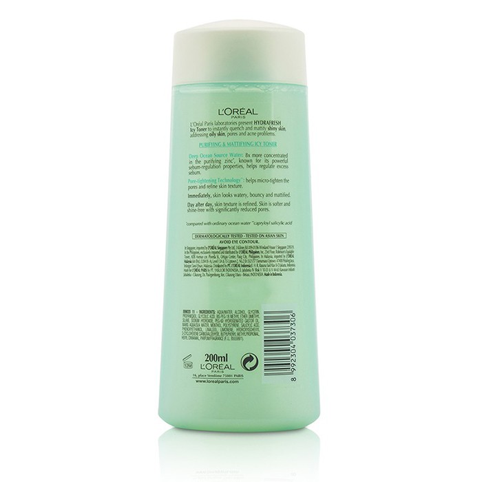 ロレアル L'Oreal Dermo-Expertise Hydrafresh Anti-Shine Purifying & Mattifying Icy Toner - For Shiny Skin (Manufacture Date: 10/2013) 200ml/6.7ozProduct Thumbnail