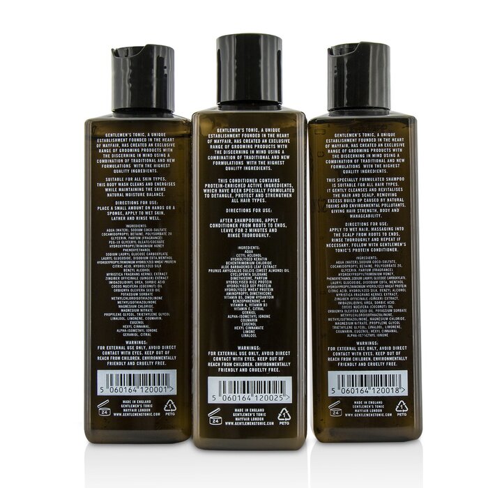 Gentlemen's Tonic sprchový dárkový Set: tělový čistící přípravek 250ml + denní šampón 250ml + Proteinový kondicionér 250ml 3pcsProduct Thumbnail