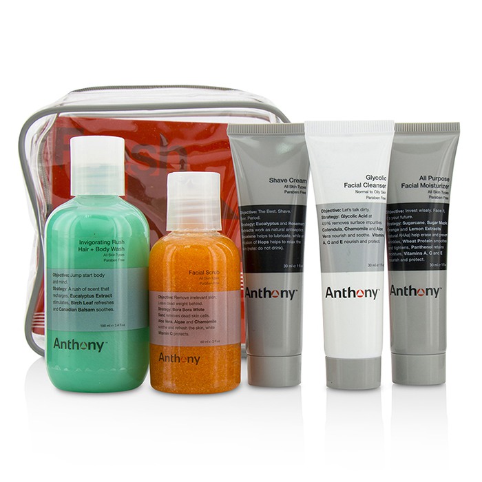 アンソニー Anthony Fresh 5 Kit: Facial Scrub 60ml + Shave Cream 30ml + Invigorating Rush 100ml + Glycolic Facial Cleanser 30ml + All Purpose Facial Moisturizer 30ml 5pcsProduct Thumbnail