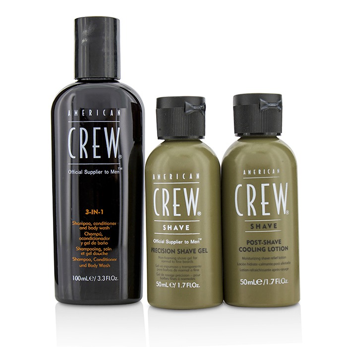 American Crew Travel Grooming Kit: Men Classic 3-IN-1 Shampoo, Conditioner & Body Wash 100ml + Precision Shave Gel 50ml + Post Shaving Cooling Lotion 50ml 3pcsProduct Thumbnail
