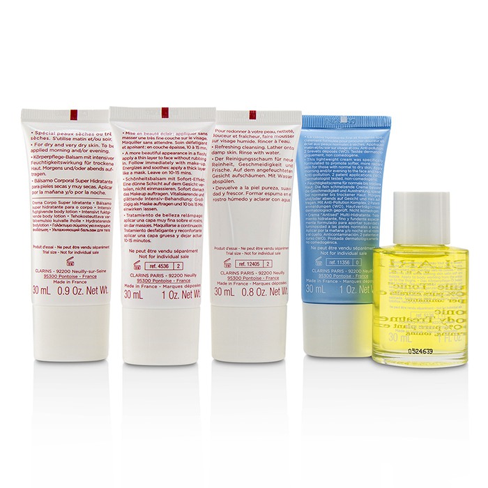 Clarins French Beauty Box: 1x Limpiador 30ml, 1x HydraQuench Crema 30ml, 1x Beauty Flash Bálsamo 30ml, 1x Aceite Tratamiento Corporal, 1x B/L 5pcsProduct Thumbnail