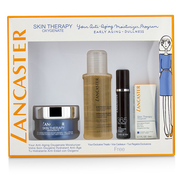Lancaster Skin Therapy Oxygenate Set: Moisturizer Gel-Cream 50ml+ Serum Youth Renewal 10ml+ Eye Care 3ml+ Express Cleanser 100ml 4pcsProduct Thumbnail