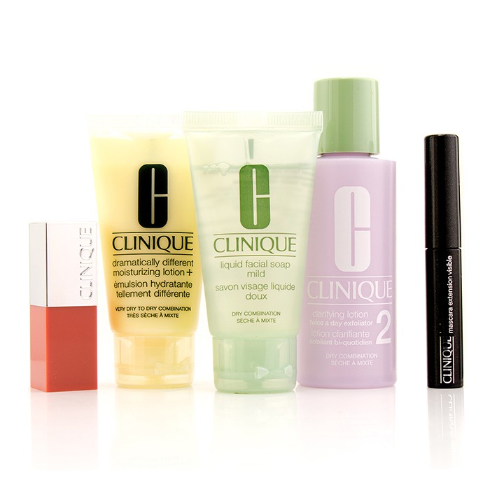 Clinique 3-Step Skin Care System (Skin Type 2): Liquid Facial Soap Mild+Clarifying Lotion 2+DDML+Lash Power Mascara+Clinique Pop Lip 5pcsProduct Thumbnail