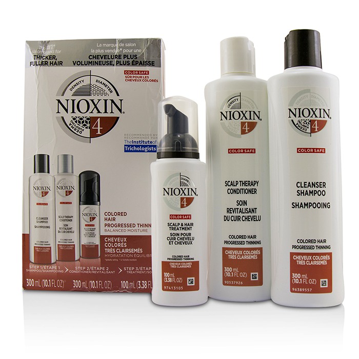 Nioxin 3D Care System Kit 4 - For Colored Hair, Progressed Thinning, Balanced Moisture ערכה עבור שיער צבוע, נשירה מתקדמת ולחות מאוזנת (קופסה מעט פגומה) 3pcsProduct Thumbnail
