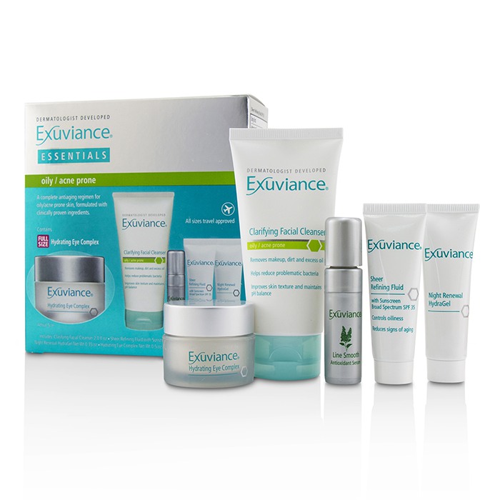 Exuviance Essentials Kit (Oily/ Acne Prone): Facial Cleanser + Eye Complex + Sheer Refining Fluid + HydraGel + Antioxiant Serum 5pcsProduct Thumbnail