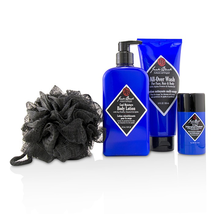 Jack Black Clean & Cool Body Basic Set: All Over Wash 295ml + Pit Boss Deodorant 78g + Cool Moisture Body Lotion 473ml + Netted Sponge 4pcsProduct Thumbnail