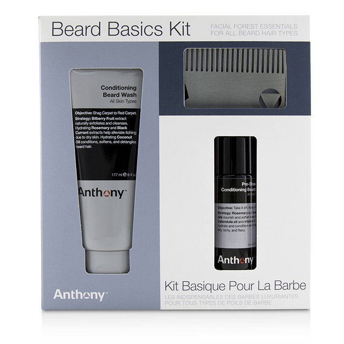 Anthony Zestaw do pielęgnacji brody Beard Basics Kit: 1x Conditioning Beard Wash 177ml, 1x Pre-Shave + Conditioning Beard Oil 59ml, 1x Beard Comb 3pcsProduct Thumbnail