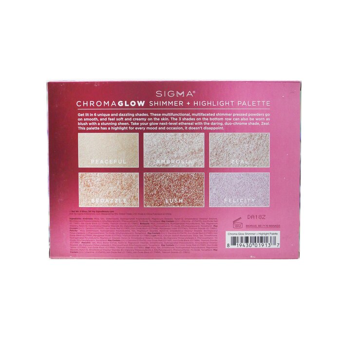 Sigma Beauty ChromaGlow Shimmer + Highlight Palette (6x Highlighter) 28.14g/0.99ozProduct Thumbnail