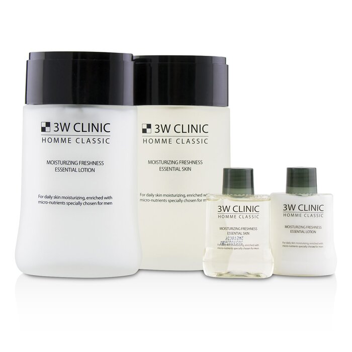 3W Clinic Zestaw Homme Classic - Moisturizing Freshness Essential Skin Care Set: Essential Skin 150ml+30ml + Essential Lotion 150ml+30ml 4pcsProduct Thumbnail