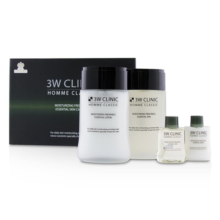 3W Clinic Homme Classic - Moisturizing Freshness Essential Skin Care Set: Essential Skin 150 ml + 30 ml + Essential Lotion 150 ml + 30 ml 4pcsProduct Thumbnail