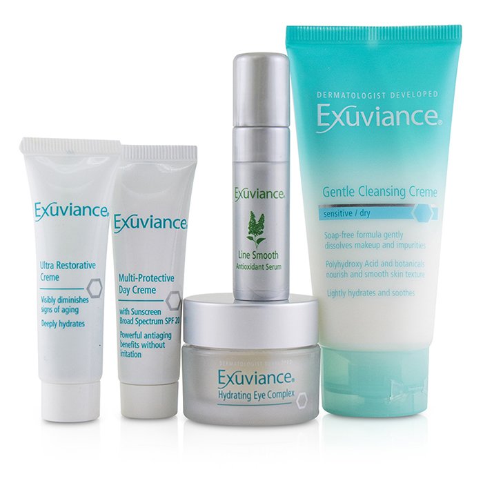 Exuviance Essentials Kit (Sensible/Seca):Crema Limpiadora + Complejo de Ojos + Crema de Día + Crema Restauradora + Suero Antioxidante (Caja Ligeramente Dañada) 5pcsProduct Thumbnail
