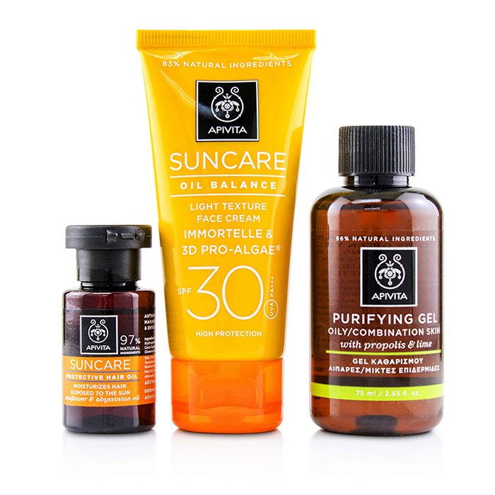 Apivita Set Cuidado del Sol: Crema Facial Balance de Grasa SPF30 50ml + Gel Purificante 75ml + Aceite Protector de Cabello 20ml 3pcs+1bagProduct Thumbnail