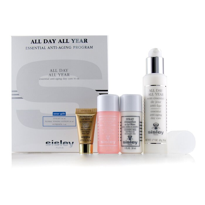 Sisley All Day All Year Essential Anti-Aging Program: All Day All Year 50 ml + Cleansing Milk 30 ml + Floral Toning Lotion 30 ml + Supremya At Night 5 ml 4pcsProduct Thumbnail