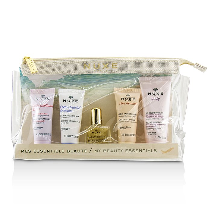欧树 Nuxe My Beauty Essentials Set: Gentle Exfoliating Gel+48HR Moisturising Cream+Multi Usage Dry Oil+Hand & Nail Cream+Shower Gel+Bag 5pcs+1bagProduct Thumbnail