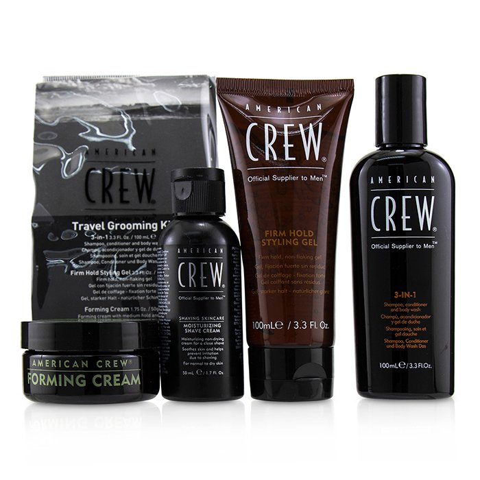 American Crew Travel Grooming Kit: 3-in-1 Shampoo, Conditioner & Shower Gel 100ml+Shave Cream 50ml+Styling Gel 100ml+Foaming Cream50g 4pcs+1bagProduct Thumbnail